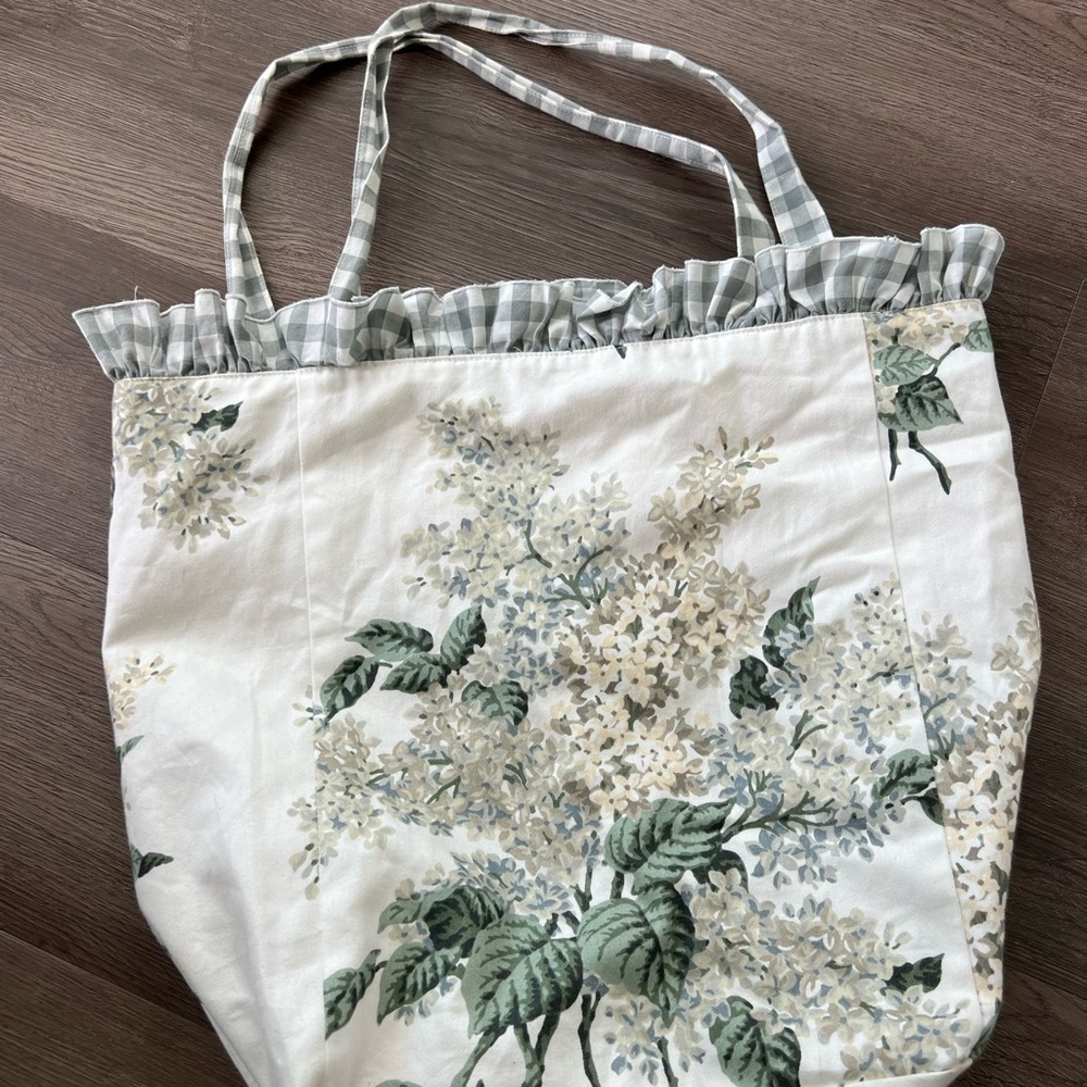 LoveShackFancy White and Green Floral Tote